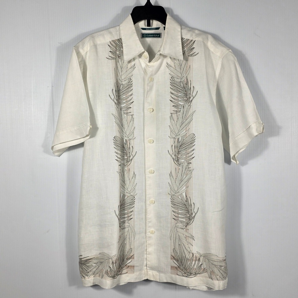 Cubavera Mens Small 100% Linen Short Sleeve Palm Leaf Graphic Button Down Shirt - Picture 2 of 7
